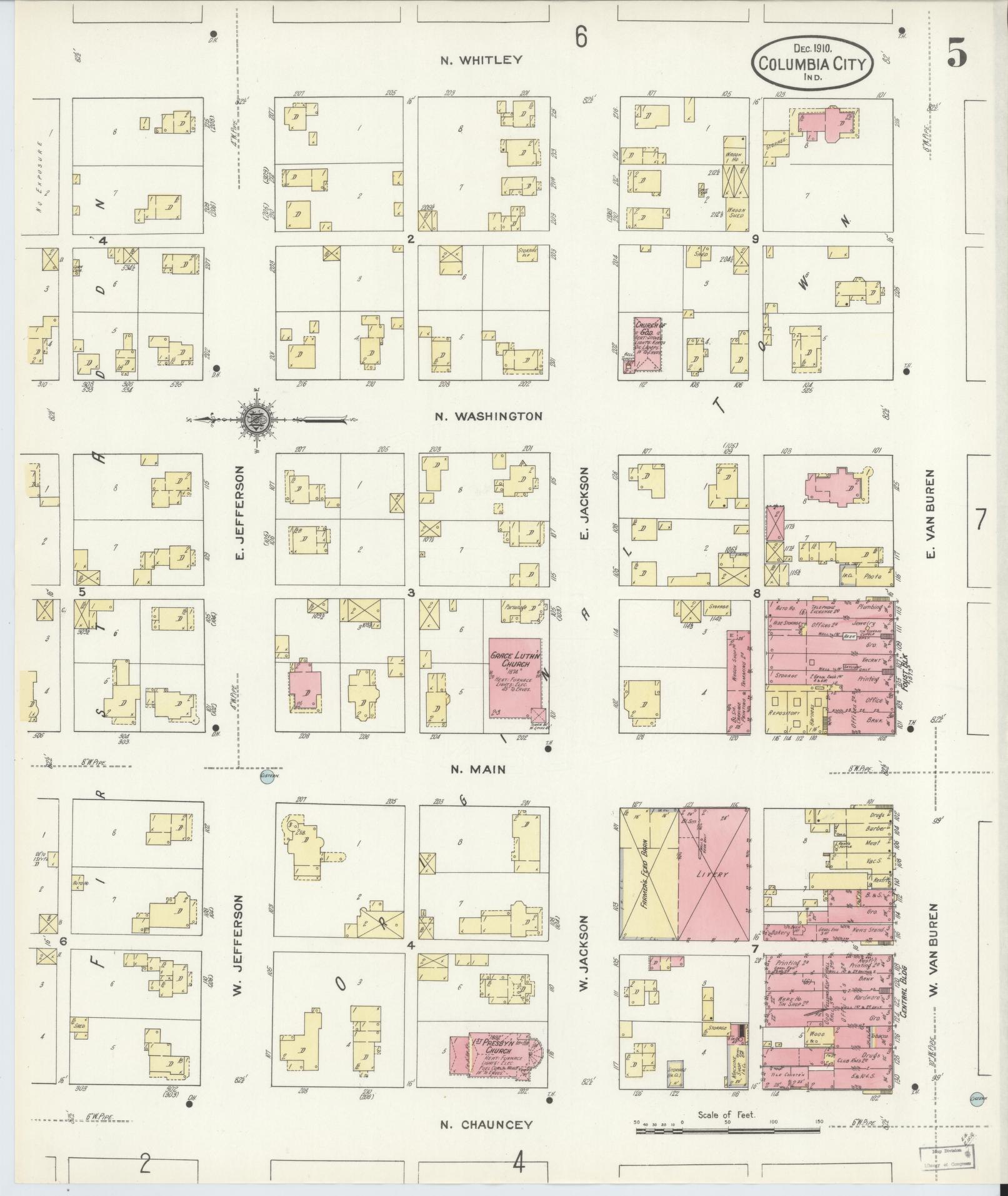 Sanborn Fire Insurance Map from Columbia City, Whitley County, Indiana (1910), Sheet #0005 - Complete Map Set gallery image, historic Sanborn map, vintage wall art, Indiana Indiana