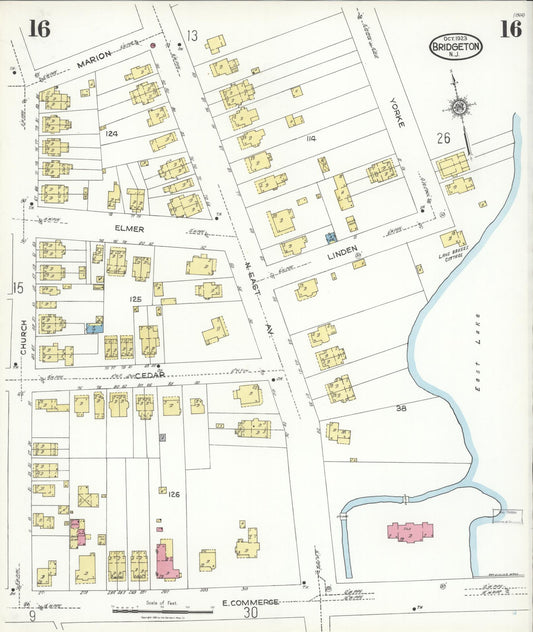 Sanborn Fire Insurance Map from Bridgeton, Cumberland County, New Jersey (1923), Sheet #0016 - Historic Sanborn Fire Insurance Map Print, vintage old map wall art, antique decor, genealogy gift, New Jersey New Jersey map