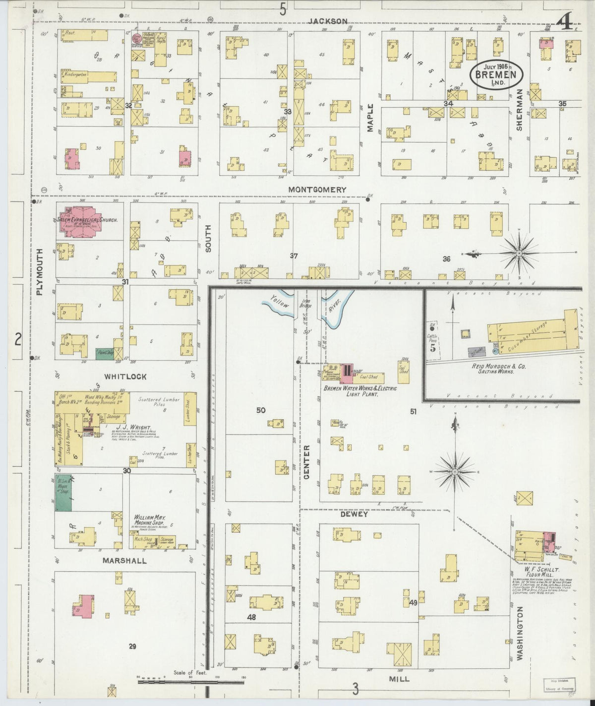 Sanborn Fire Insurance Map from Bremen, Marshall County, Indiana (1905), Sheet #0004 - Historic Sanborn Fire Insurance Map Print, vintage old map wall art, antique decor, genealogy gift, Indiana Indiana map