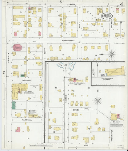 Sanborn Fire Insurance Map from Bremen, Marshall County, Indiana (1905), Sheet #0004 - Historic Sanborn Fire Insurance Map Print, vintage old map wall art, antique decor, genealogy gift, Indiana Indiana map