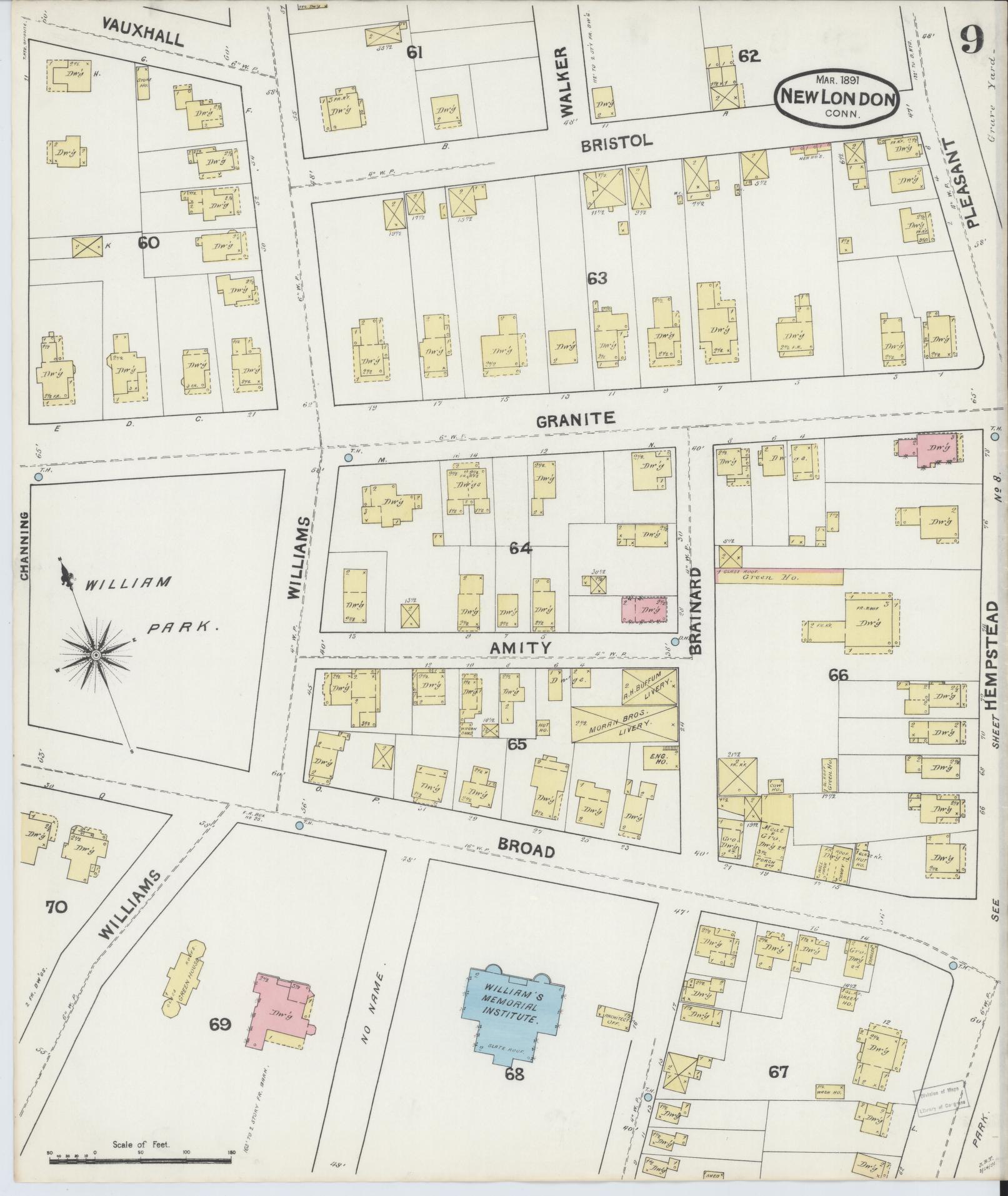 Sanborn Fire Insurance Map from New London, New London County, Connecticut (1891), Sheet #0009 - Complete Map Set gallery image, historic Sanborn map, vintage wall art, Connecticut Connecticut