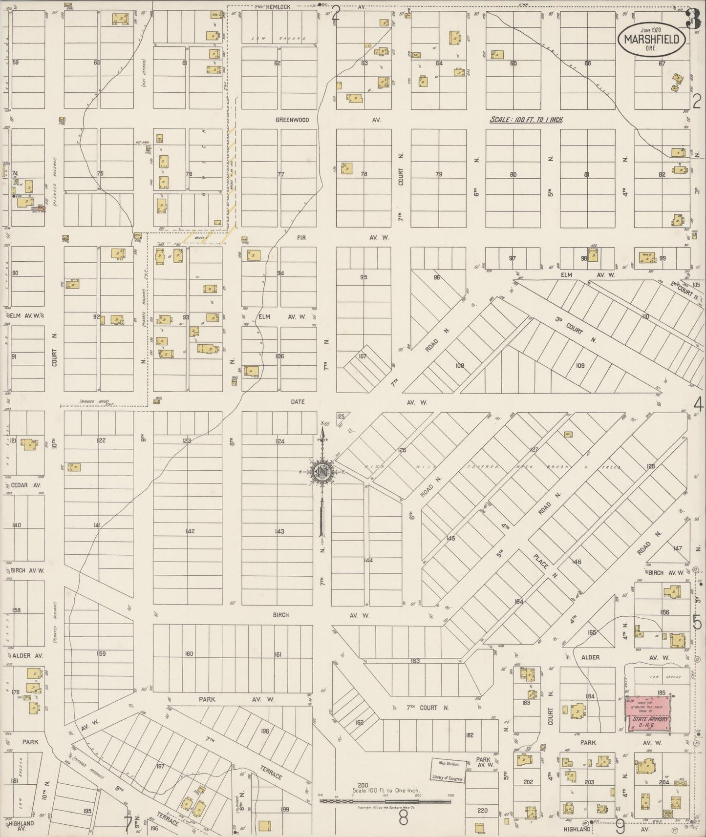 Sanborn Fire Insurance Map from Marshfield, Coos County, Oregon (1920), Sheet #0003 - Complete Map Set gallery image, historic Sanborn map, vintage wall art, Oregon Oregon