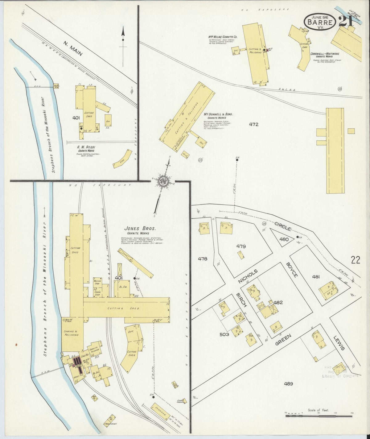Sanborn Fire Insurance Map from Barre, Washington County, Vermont (1916), Sheet #0021 - Historic Sanborn Fire Insurance Map Print, vintage old map wall art, antique decor, genealogy gift, Vermont Vermont map