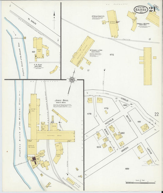 Sanborn Fire Insurance Map from Barre, Washington County, Vermont (1916), Sheet #0021 - Historic Sanborn Fire Insurance Map Print, vintage old map wall art, antique decor, genealogy gift, Vermont Vermont map