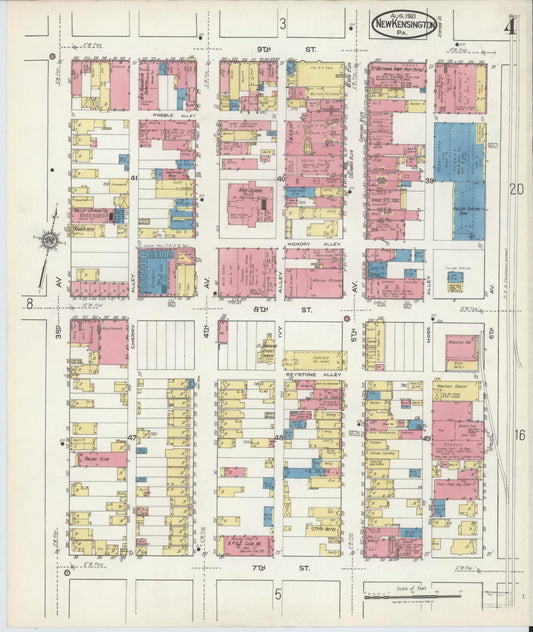 Sanborn Fire Insurance Map from New Kensington, Westmoreland County, Pennsylvania (1921), Sheet #0004 - Historic Sanborn Fire Insurance Map Print, vintage old map wall art, antique decor, genealogy gift, Pennsylvania Pennsylvania map