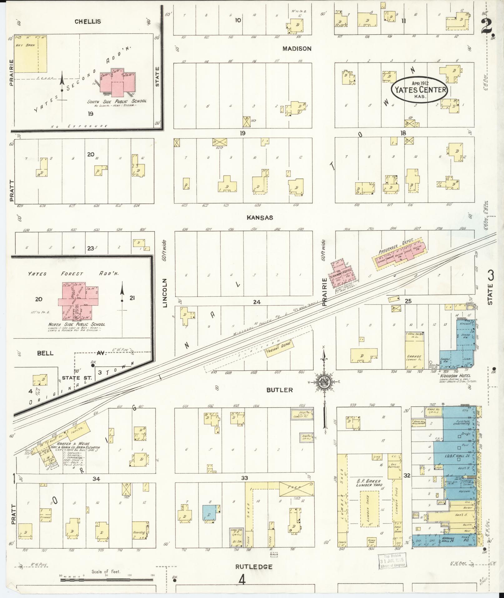 Sanborn Fire Insurance Map from Yates Center, Woodson County, Kansas (1912), Sheet #0002 - Historic Sanborn Fire Insurance Map Print, vintage old map wall art, antique decor, genealogy gift, Kansas Kansas map