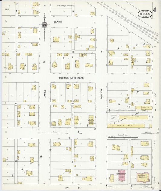 Sanborn Fire Insurance Map from Wells, Faribault County, Minnesota (1909), Sheet #0004 - Historic Sanborn Fire Insurance Map Print, vintage old map wall art, antique decor, genealogy gift, Minnesota Minnesota map