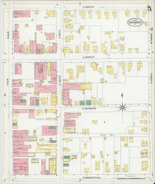 Sanborn Fire Insurance Map from Greensboro, Guilford County, North Carolina (1902), Sheet #0005 - Historic Sanborn Fire Insurance Map Print, vintage old map wall art, antique decor, genealogy gift, North Carolina North Carolina map