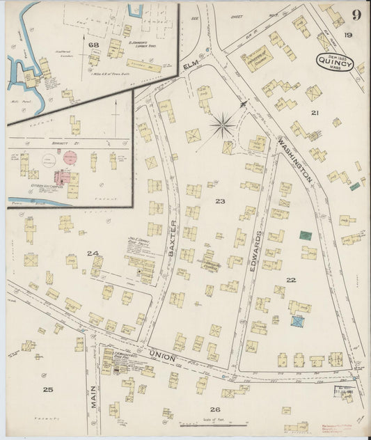 Sanborn Fire Insurance Map from Quincy, Norfolk County, Massachusetts (1885), Sheet #0009 - Historic Sanborn Fire Insurance Map Print, vintage old map wall art, antique decor, genealogy gift, Massachusetts Massachusetts map