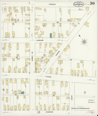 Sanborn Fire Insurance Map from Ogdensburg, St. Lawrence County, New York (1909), Sheet #0030 - Historic Sanborn Fire Insurance Map Print, vintage old map wall art, antique decor, genealogy gift, New York New York map