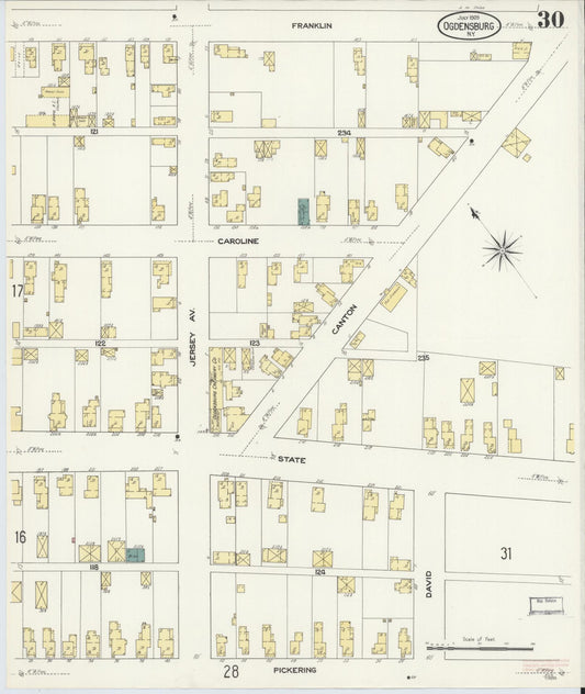 Sanborn Fire Insurance Map from Ogdensburg, St. Lawrence County, New York (1909), Sheet #0030 - Historic Sanborn Fire Insurance Map Print, vintage old map wall art, antique decor, genealogy gift, New York New York map