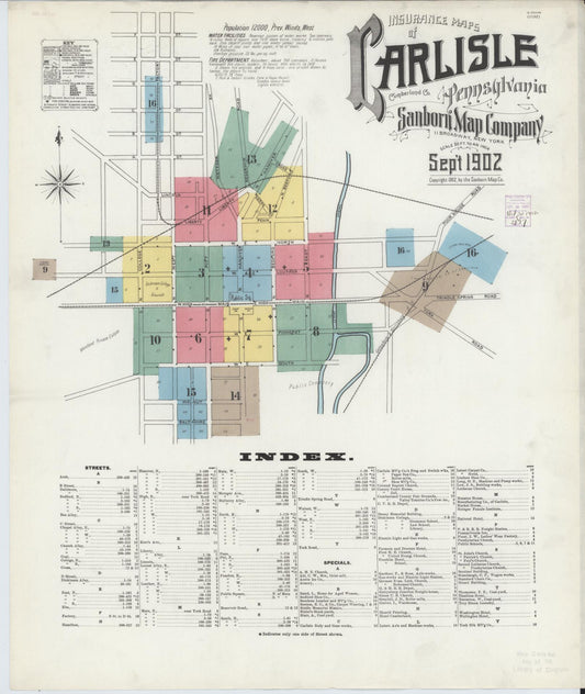 Sanborn Fire Insurance Map from Carlisle, Cumberland County, Pennsylvania (1902), Sheet #0001 - Historic Sanborn Fire Insurance Map Print, vintage old map wall art, antique decor, genealogy gift, Pennsylvania Pennsylvania map