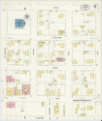 Sanborn Fire Insurance Map from Cuero, De Witt County, Texas (1907), Sheet #0004 - Complete Map Set gallery image, historic Sanborn map, vintage wall art, Texas Texas