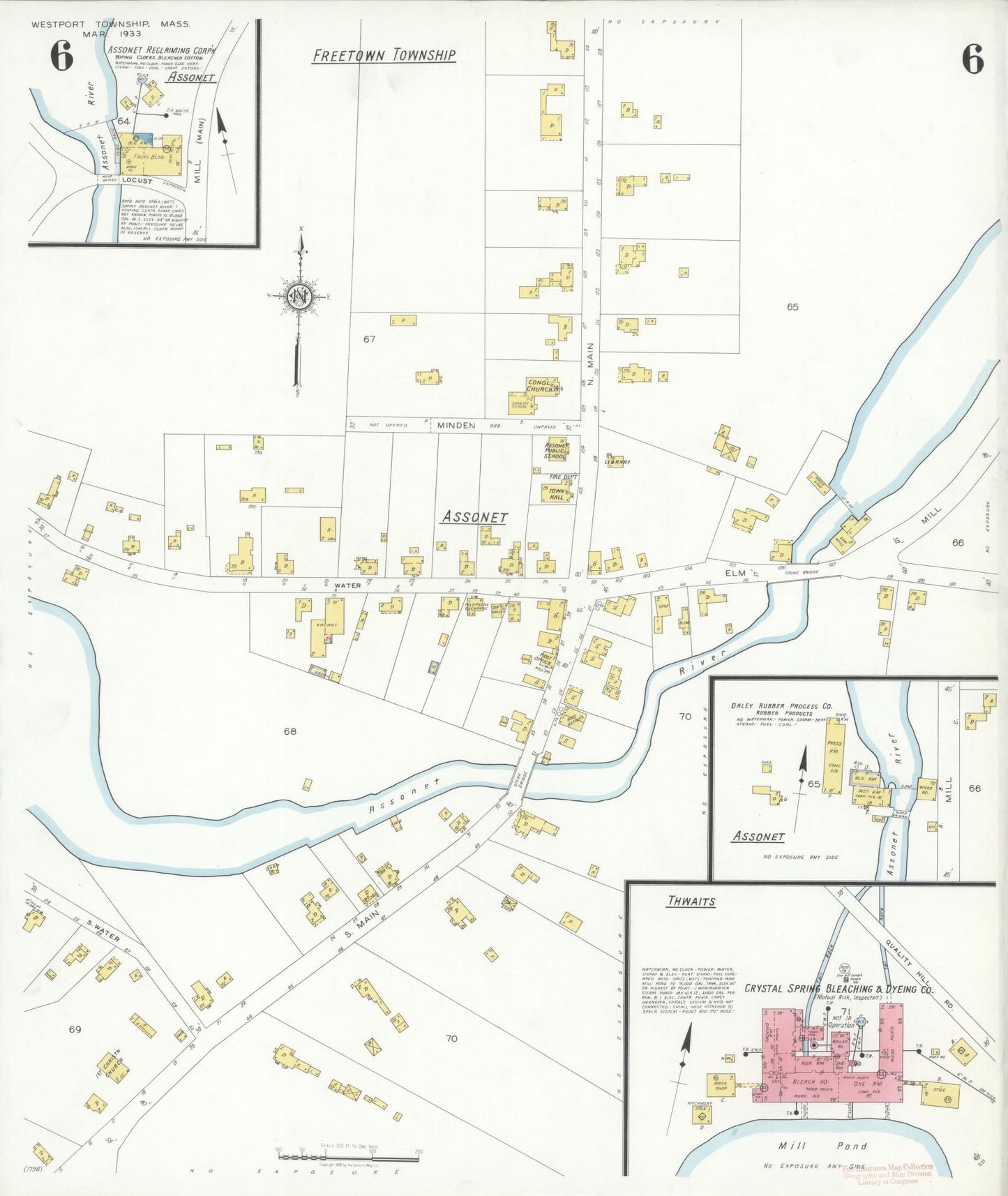 Sanborn Fire Insurance Map from Westport Township, Bristol County, Massachusetts (1933), Sheet #0006 - Historic Sanborn Fire Insurance Map Print, vintage old map wall art, antique decor, genealogy gift, Massachusetts Massachusetts map