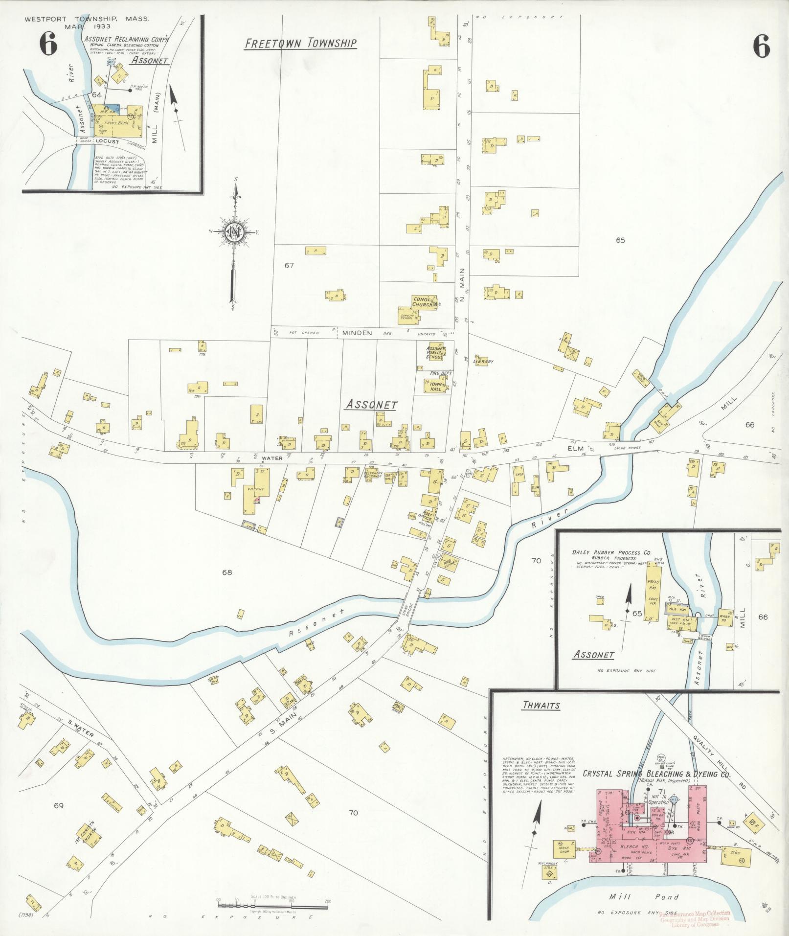 Sanborn Fire Insurance Map from Westport Township, Bristol County, Massachusetts (1933), Sheet #0006 - Historic Sanborn Fire Insurance Map Print, vintage old map wall art, antique decor, genealogy gift, Massachusetts Massachusetts map