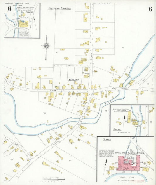 Sanborn Fire Insurance Map from Westport Township, Bristol County, Massachusetts (1933), Sheet #0006 - Historic Sanborn Fire Insurance Map Print, vintage old map wall art, antique decor, genealogy gift, Massachusetts Massachusetts map