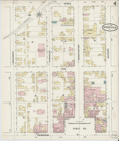 Sanborn Fire Insurance Map from Shelbyville, Shelby County, Indiana (1887), Sheet #0004 - Historic Sanborn Fire Insurance Map Print, vintage old map wall art, antique decor, genealogy gift, Indiana Indiana map