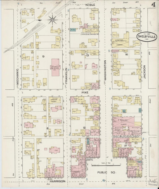Sanborn Fire Insurance Map from Shelbyville, Shelby County, Indiana (1887), Sheet #0004 - Historic Sanborn Fire Insurance Map Print, vintage old map wall art, antique decor, genealogy gift, Indiana Indiana map