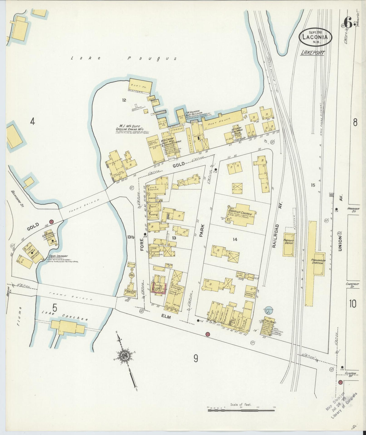 Sanborn Fire Insurance Map from Laconia, Belknap County, New Hampshire (1911), Sheet #0006 - Complete Map Set gallery image, historic Sanborn map, vintage wall art, New Hampshire New Hampshire