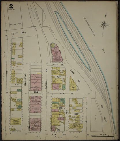 Sanborn Fire Insurance Map from Tacoma, Pierce County, Washington (1888), Sheet #0002 - Complete Map Set gallery image, historic Sanborn map, vintage wall art, Washington Washington
