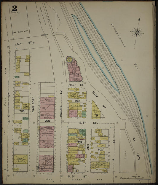 Sanborn Fire Insurance Map from Tacoma, Pierce County, Washington (1888), Sheet #0002 - Complete Map Set gallery image, historic Sanborn map, vintage wall art, Washington Washington