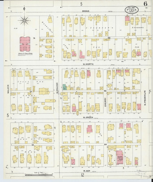 Sanborn Fire Insurance Map from Piqua, Miami County, Ohio (1905), Sheet #0006 - Historic Sanborn Fire Insurance Map Print, vintage old map wall art, antique decor, genealogy gift, Ohio Ohio map