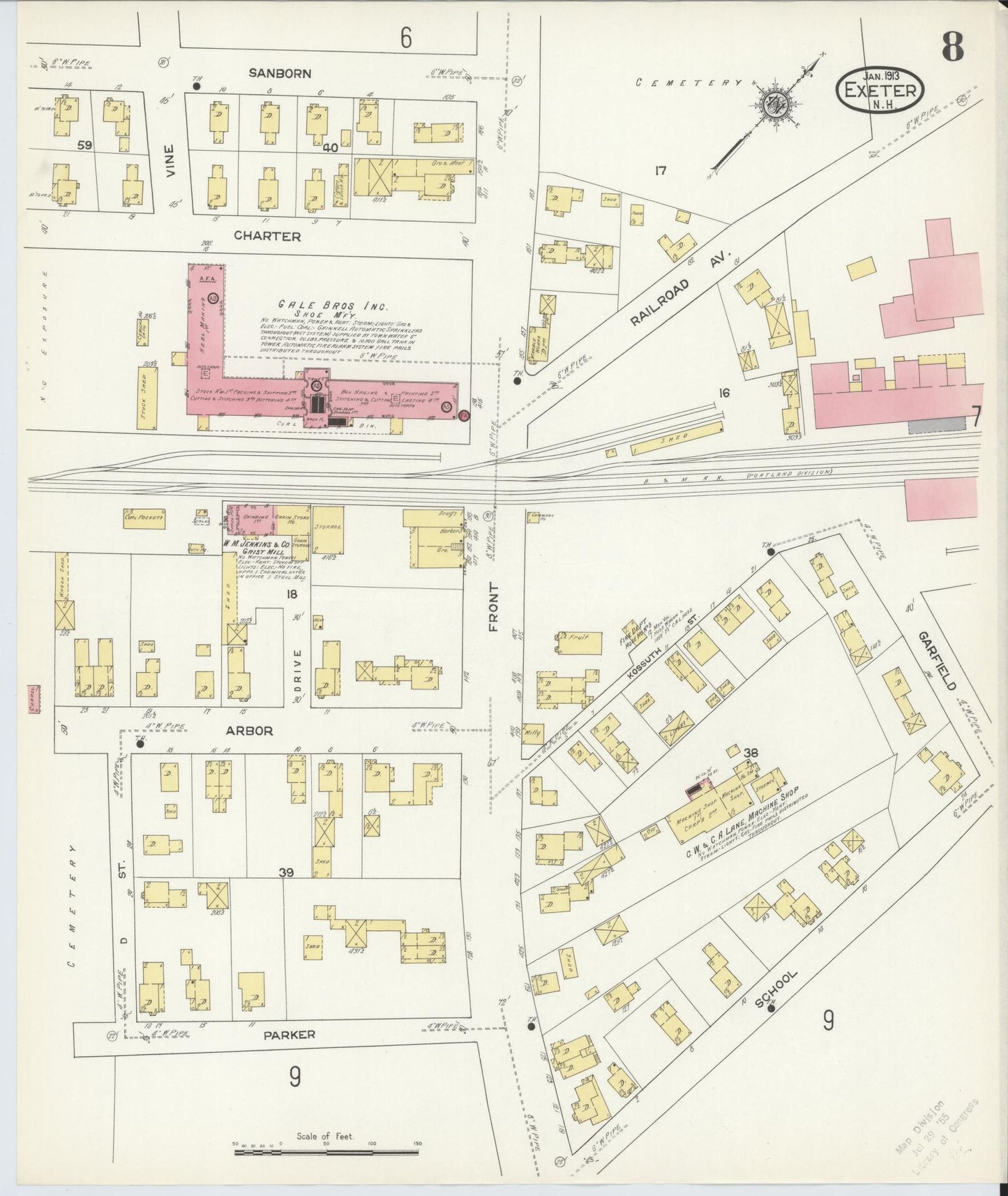 Sanborn Fire Insurance Map from Exeter, Rockingham County, New Hampshire (1913), Sheet #0008 - Complete Map Set gallery image, historic Sanborn map, vintage wall art, New Hampshire New Hampshire