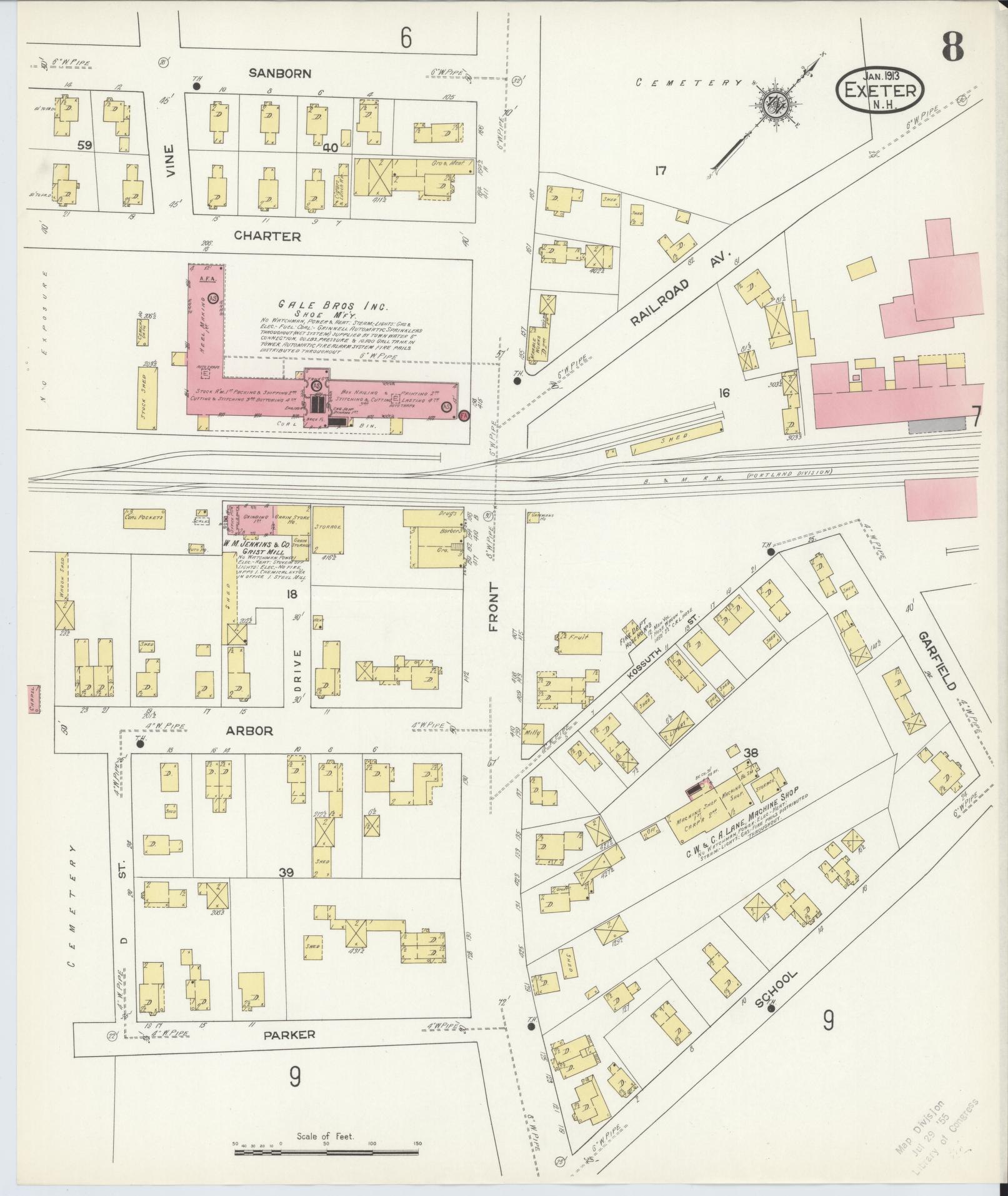 Sanborn Fire Insurance Map from Exeter, Rockingham County, New Hampshire (1913), Sheet #0008 - Complete Map Set gallery image, historic Sanborn map, vintage wall art, New Hampshire New Hampshire