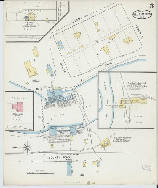 Sanborn Fire Insurance Map from Blue Rapids, Marshall County, Kansas (1893), Sheet #0003 - Historic Sanborn Fire Insurance Map Print, vintage old map wall art, antique decor, genealogy gift, Kansas Kansas map