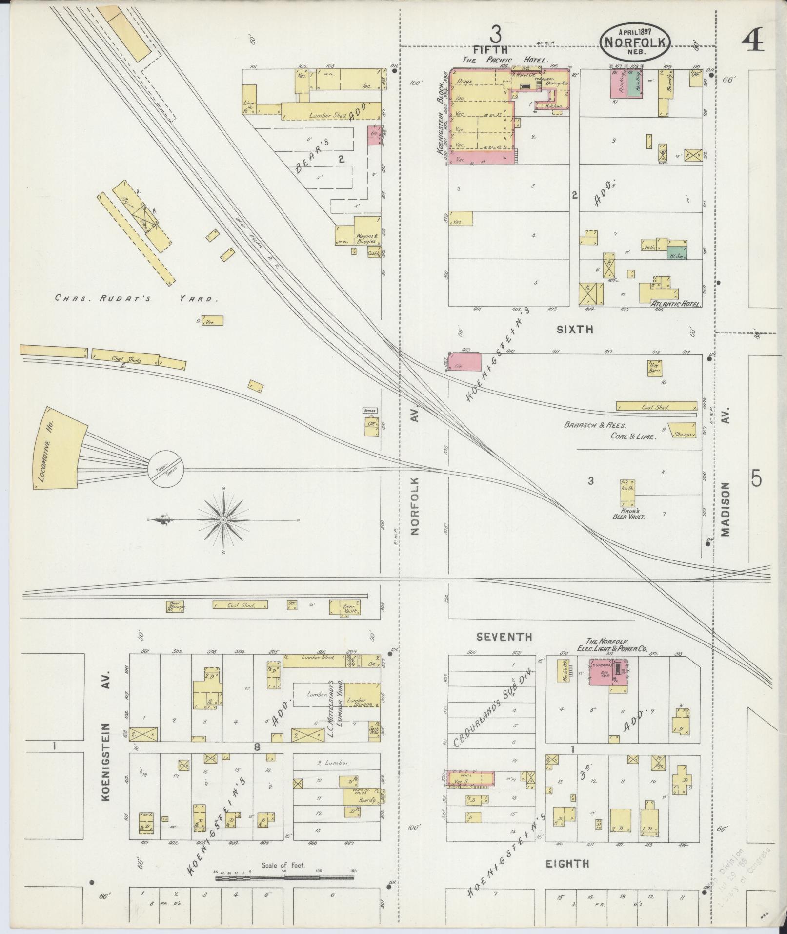 Sanborn Fire Insurance Map from Norfolk, Madison County, Nebraska (1897), Sheet #0004 - Complete Map Set gallery image, historic Sanborn map, vintage wall art, Nebraska Nebraska