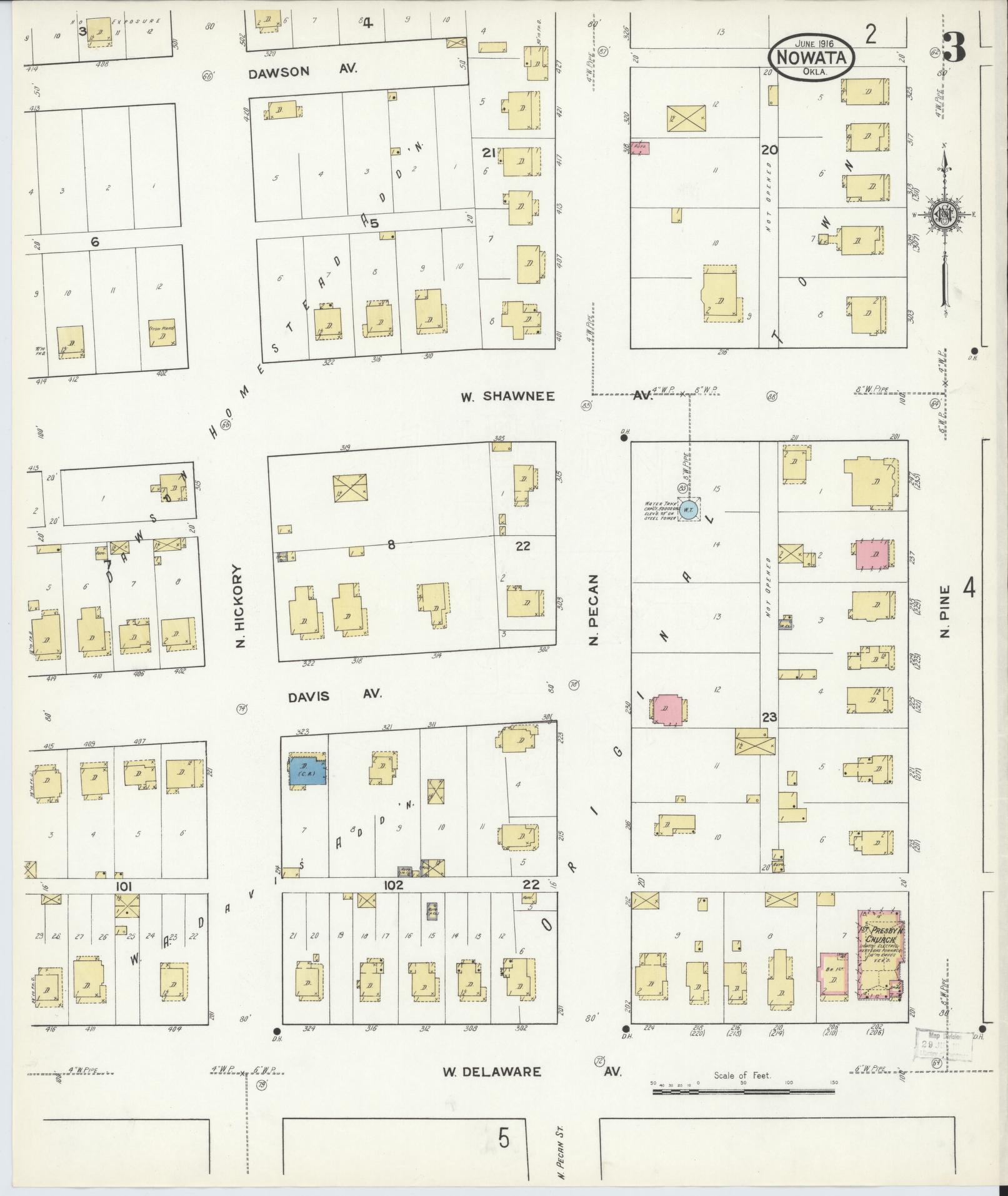 Sanborn Fire Insurance Map from Nowata, Nowata County, Oklahoma (1916), Sheet #0003 - Historic Sanborn Fire Insurance Map Print, vintage old map wall art, antique decor, genealogy gift, Oklahoma Oklahoma map