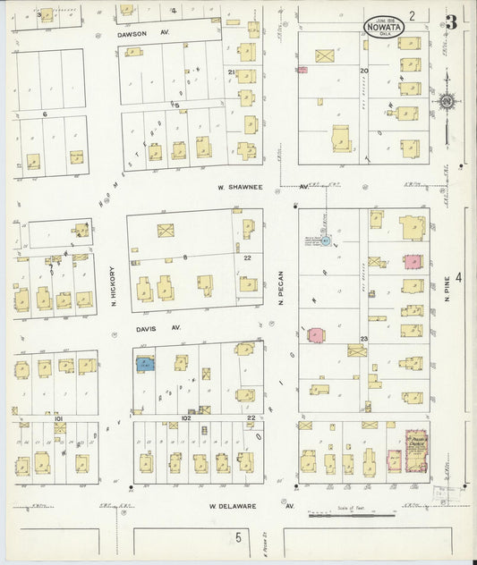 Sanborn Fire Insurance Map from Nowata, Nowata County, Oklahoma (1916), Sheet #0003 - Historic Sanborn Fire Insurance Map Print, vintage old map wall art, antique decor, genealogy gift, Oklahoma Oklahoma map