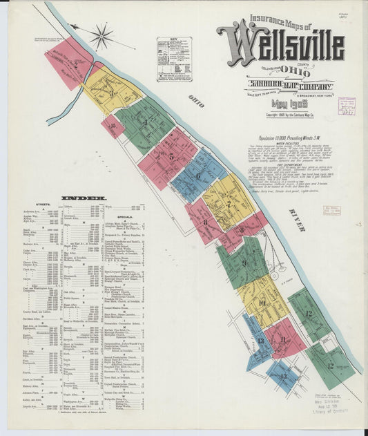 Sanborn Fire Insurance Map from Wellsville, Columbiana County, Ohio (1908), Sheet #0001 - Complete Map Set gallery image, historic Sanborn map, vintage wall art, Ohio Ohio