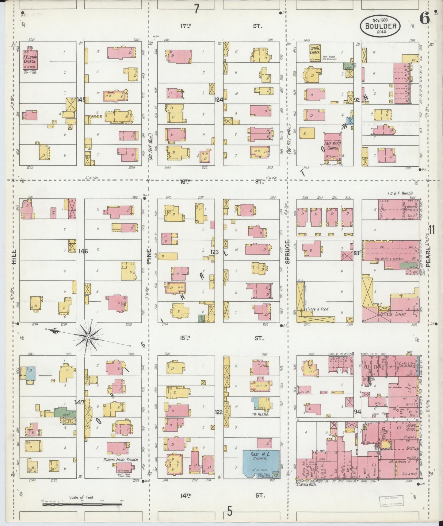 Sanborn Fire Insurance Map from Boulder, Boulder County, Colorado (1900), Sheet #0006 - Historic Sanborn Fire Insurance Map Print, vintage old map wall art, antique decor, genealogy gift, Colorado Colorado map