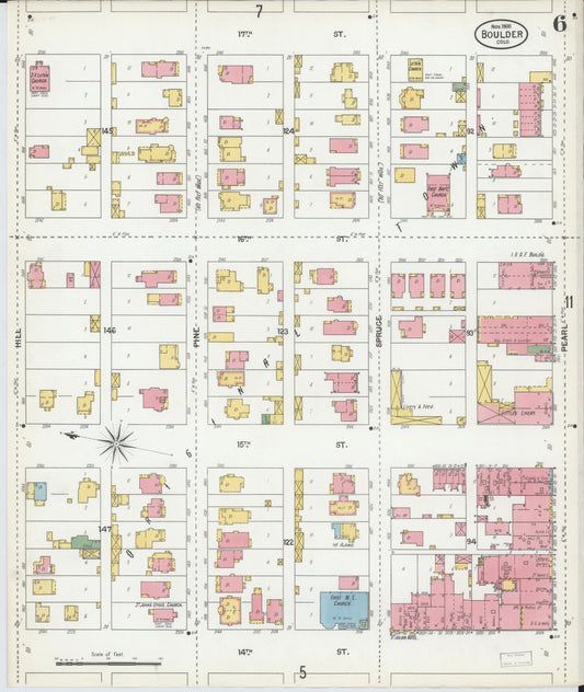 Sanborn Fire Insurance Map from Boulder, Boulder County, Colorado (1900), Sheet #0006 - Historic Sanborn Fire Insurance Map Print, vintage old map wall art, antique decor, genealogy gift, Colorado Colorado map