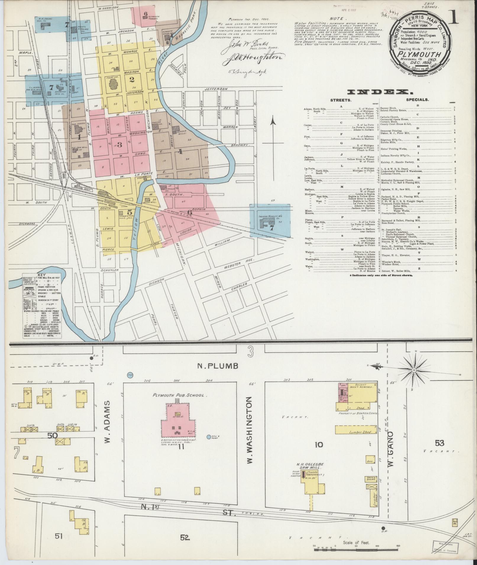 Sanborn Fire Insurance Map from Plymouth, Marhshall County, Indiana (1892), Sheet #0001 - Complete Map Set gallery image, historic Sanborn map, vintage wall art, Indiana Indiana