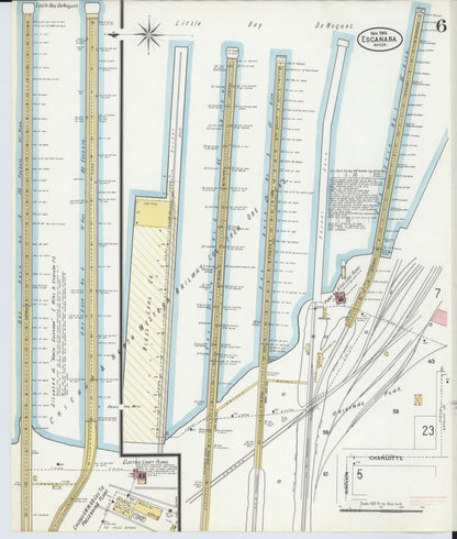 Sanborn Fire Insurance Map from Escanaba, Delta County, Michigan (1906), Sheet #0006 - Historic Sanborn Fire Insurance Map Print, vintage old map wall art, antique decor, genealogy gift, Michigan Michigan map