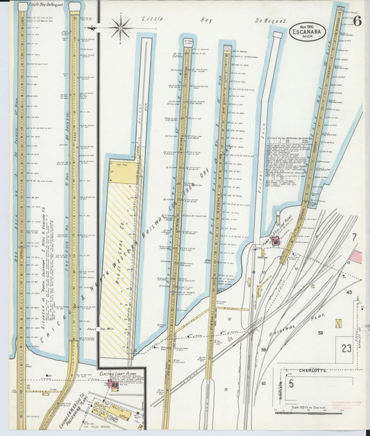 Sanborn Fire Insurance Map from Escanaba, Delta County, Michigan (1906), Sheet #0006 - Historic Sanborn Fire Insurance Map Print, vintage old map wall art, antique decor, genealogy gift, Michigan Michigan map