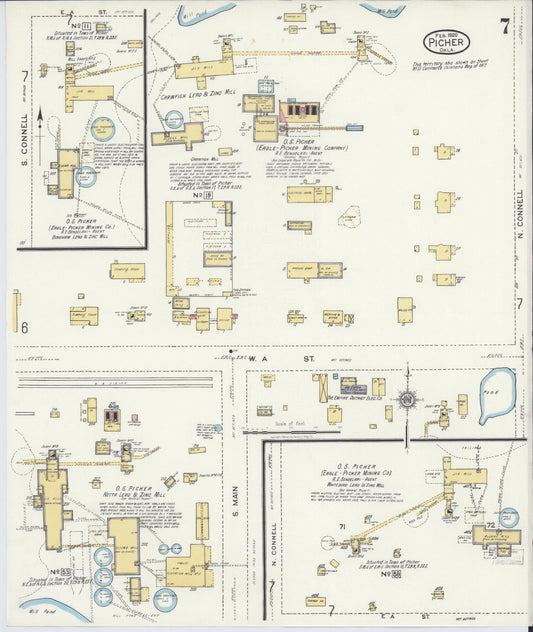 Sanborn Fire Insurance Map from Picher, Ottawa County, Oklahoma (1920), Sheet #0007 - Historic Sanborn Fire Insurance Map Print, vintage old map wall art, antique decor, genealogy gift, Oklahoma Oklahoma map
