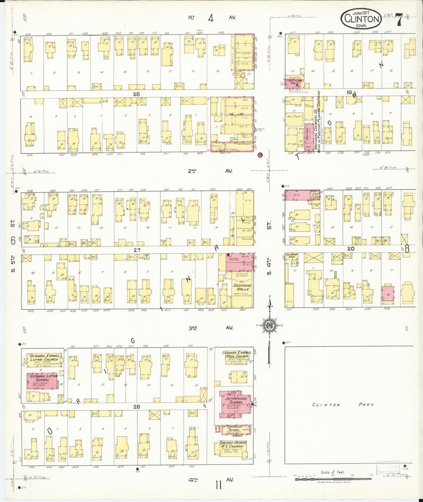 Sanborn Fire Insurance Map from Clinton, Clinton County, Iowa (1917), Sheet #0007 - Historic Sanborn Fire Insurance Map Print, vintage old map wall art