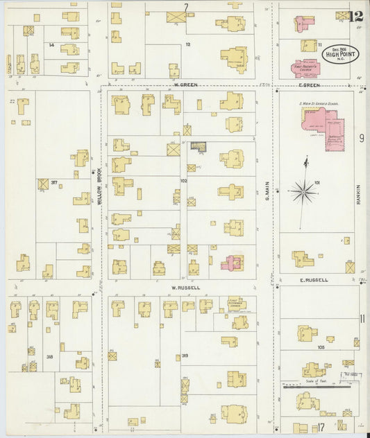 Sanborn Fire Insurance Map from High Point, Guilford County, North Carolina (1906), Sheet #0012 - Historic Sanborn Fire Insurance Map Print, vintage old map wall art, antique decor, genealogy gift, North Carolina North Carolina map