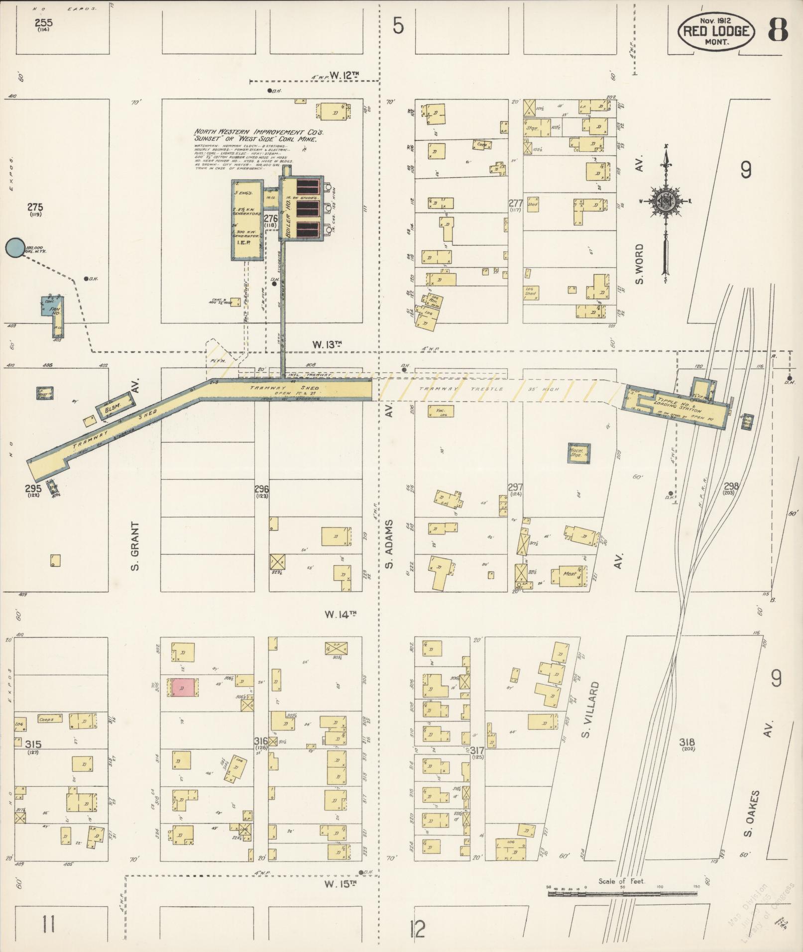 Sanborn Fire Insurance Map from Red Lodge, Carbon County, Montana (1912), Sheet #0008 - Historic Sanborn Fire Insurance Map Print, vintage old map wall art, antique decor, genealogy gift, Montana Montana map
