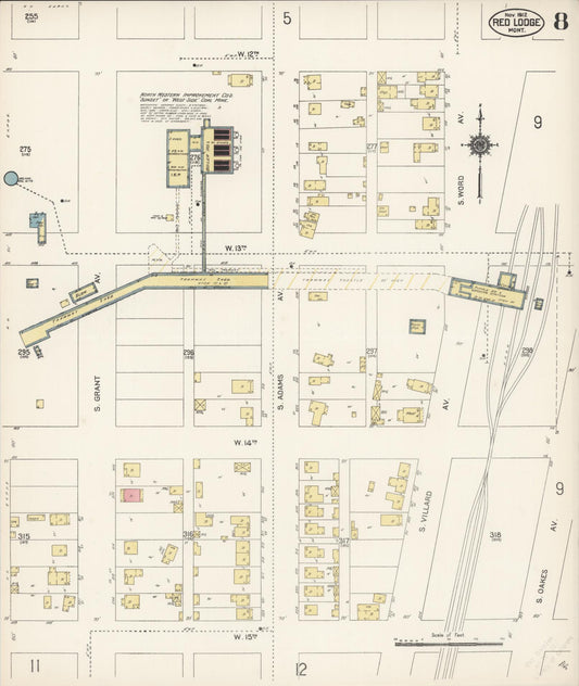Sanborn Fire Insurance Map from Red Lodge, Carbon County, Montana (1912), Sheet #0008 - Historic Sanborn Fire Insurance Map Print, vintage old map wall art, antique decor, genealogy gift, Montana Montana map