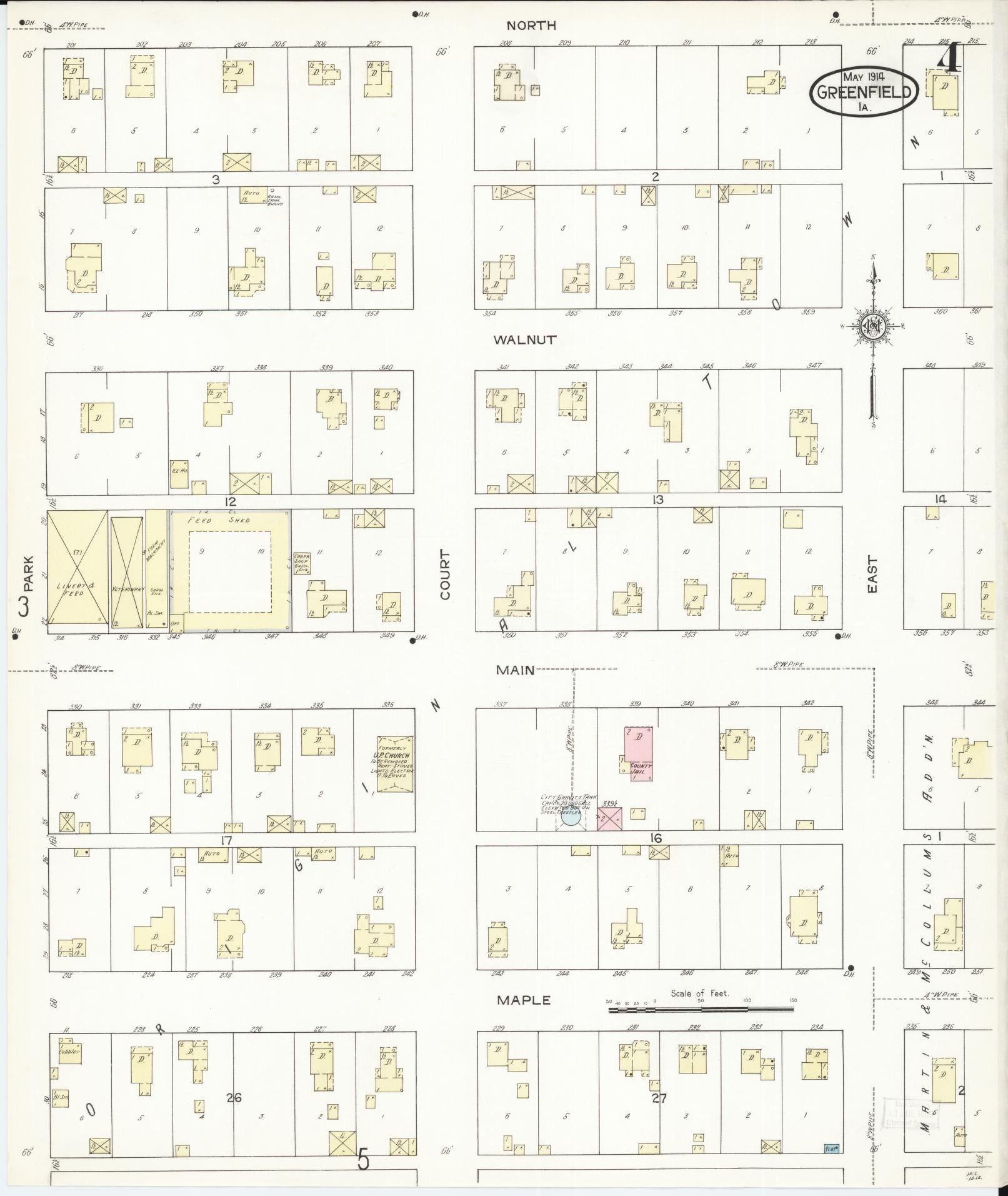 Sanborn Fire Insurance Map from Greenfield, Adair County, Iowa (1914), Sheet #0004 - Historic Sanborn Fire Insurance Map Print, vintage old map wall art