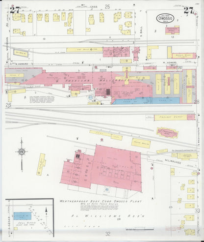 Sanborn Fire Insurance Map from Owosso, Shiawassee County, Michigan (1930), Sheet #0027 - Historic Sanborn Fire Insurance Map Print, vintage old map wall art, antique decor, genealogy gift, Michigan Michigan map