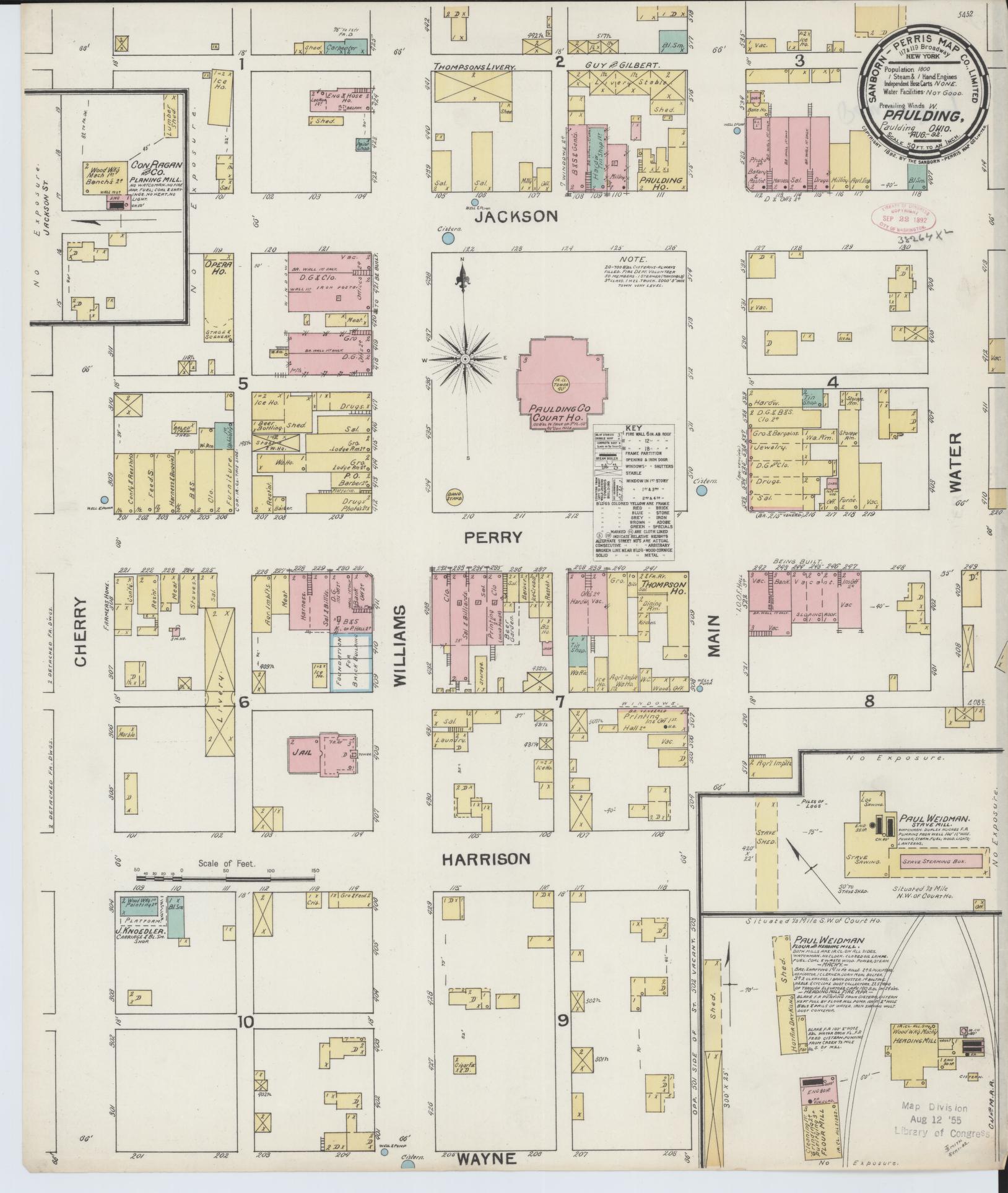 Sanborn Fire Insurance Map from Paulding, Paulding County, Ohio (1892), Sheet #0001 - Historic Sanborn Fire Insurance Map Print, vintage old map wall art, antique decor, genealogy gift, Ohio Ohio map