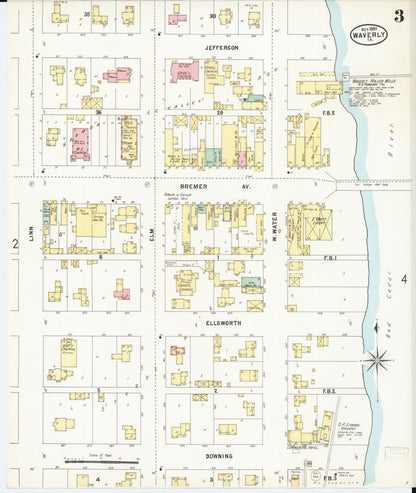 Sanborn Fire Insurance Map from Waverly, Bremer County, Iowa (1897), Sheet #0003 - Historic Sanborn Fire Insurance Map Print, vintage old map wall art