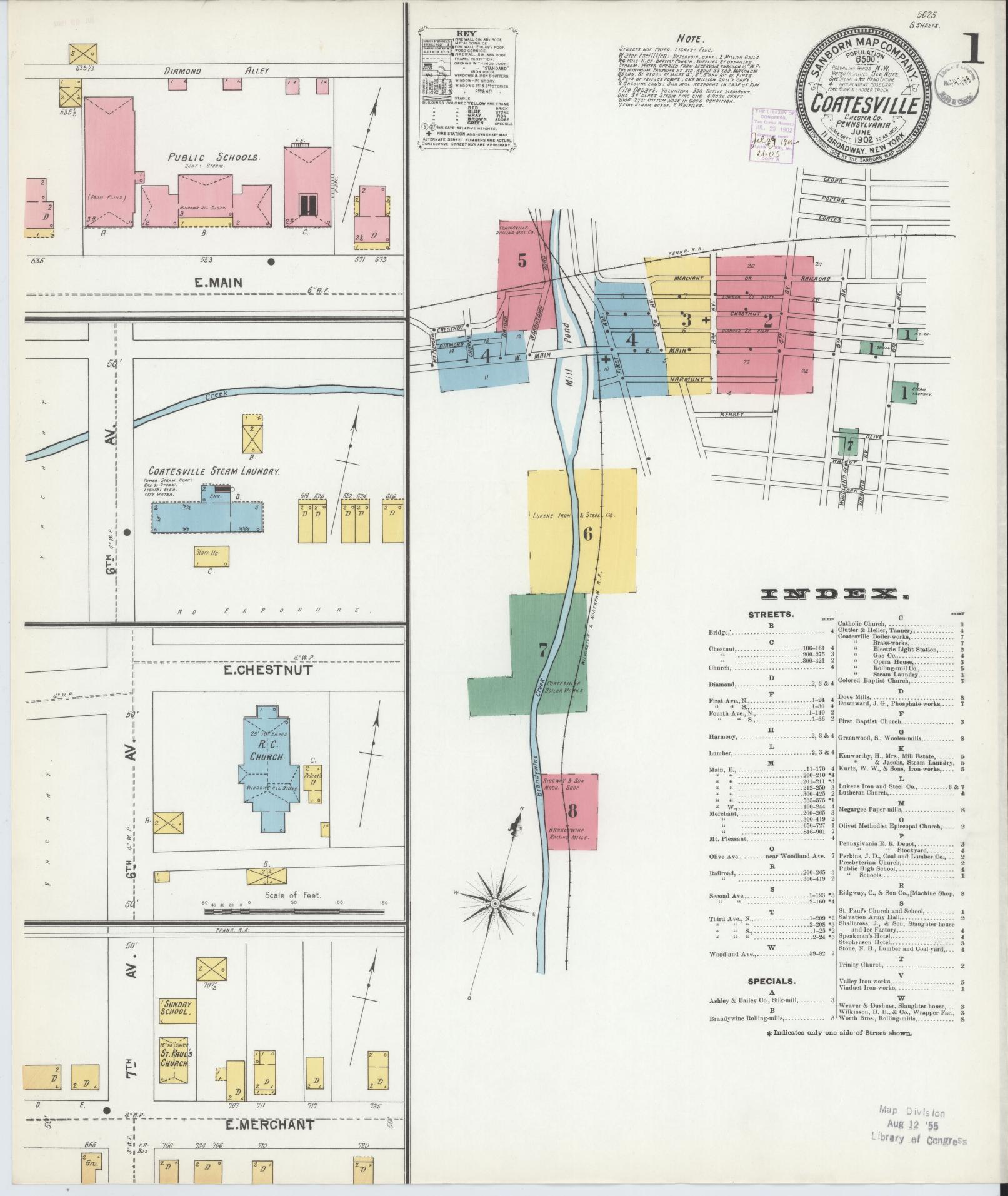 Sanborn Fire Insurance Map from Coatesville, Chester County, Pennsylvania (1902), Sheet #0001 - Historic Sanborn Fire Insurance Map Print, vintage old map wall art, antique decor, genealogy gift, Pennsylvania Pennsylvania map