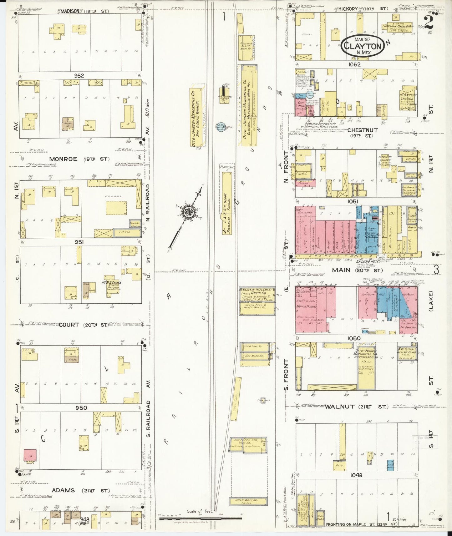 Sanborn Fire Insurance Map from Clayton, Union County, New Mexico (1917), Sheet #0002 - Complete Map Set gallery image, historic Sanborn map, vintage wall art, New Mexico New Mexico