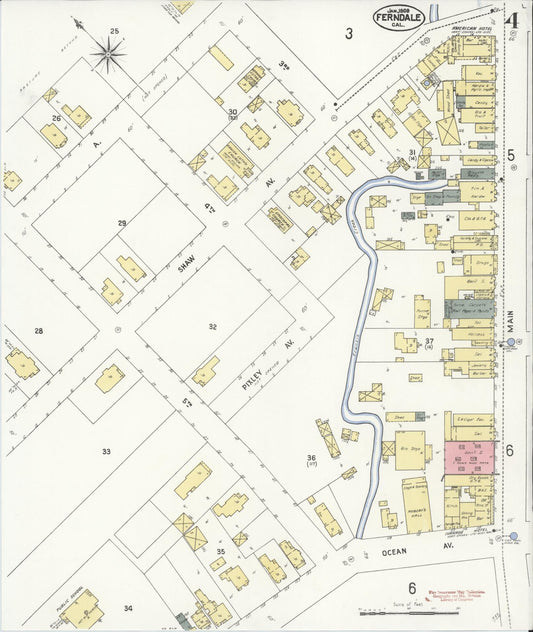 Sanborn Fire Insurance Map from Ferndale, Humboldt County, California (1909), Sheet #0004 - Historic Sanborn Fire Insurance Map Print, vintage old map wall art, antique decor, genealogy gift, California California map